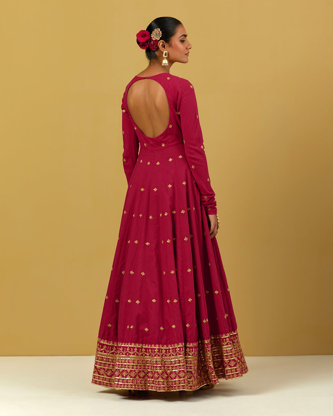 Womens MTO Indijay Maroon Cotton Anarkali Set