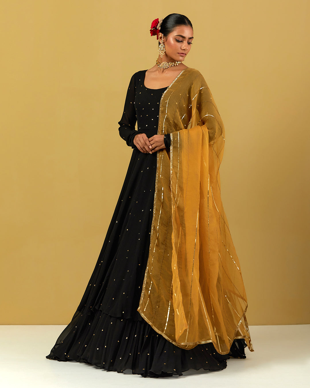 Womens MTO Indijay Black Georgette Anarkali