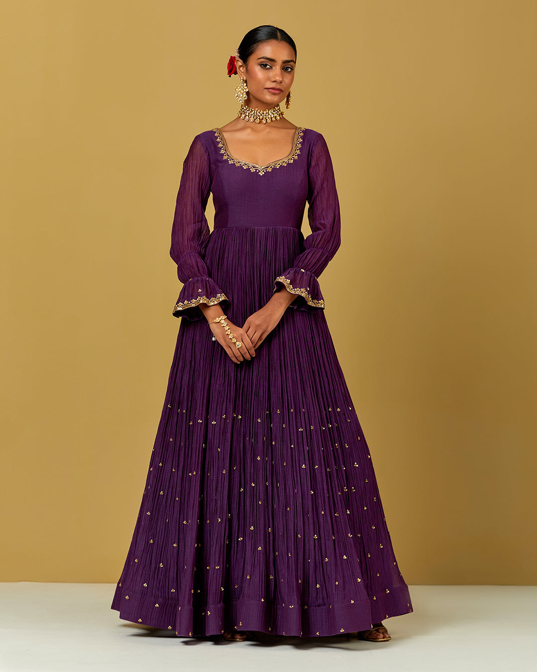 Womens MTO Indijay Purple Chanderi Anarkali Set