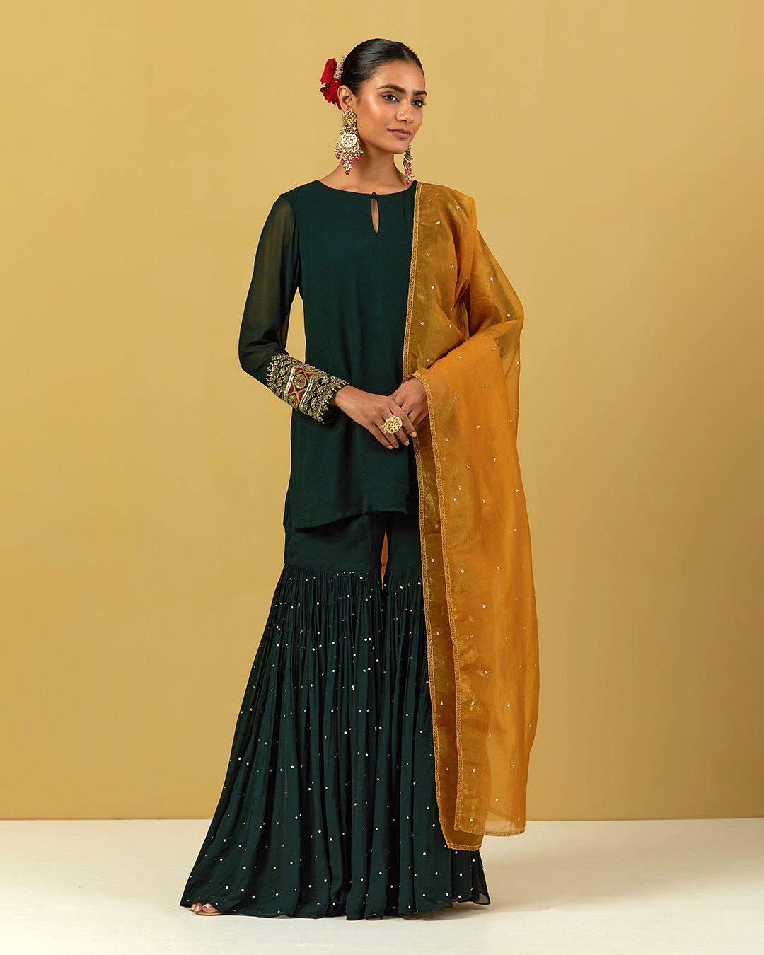 Womens MTO Indijay Green Georgette Gharara