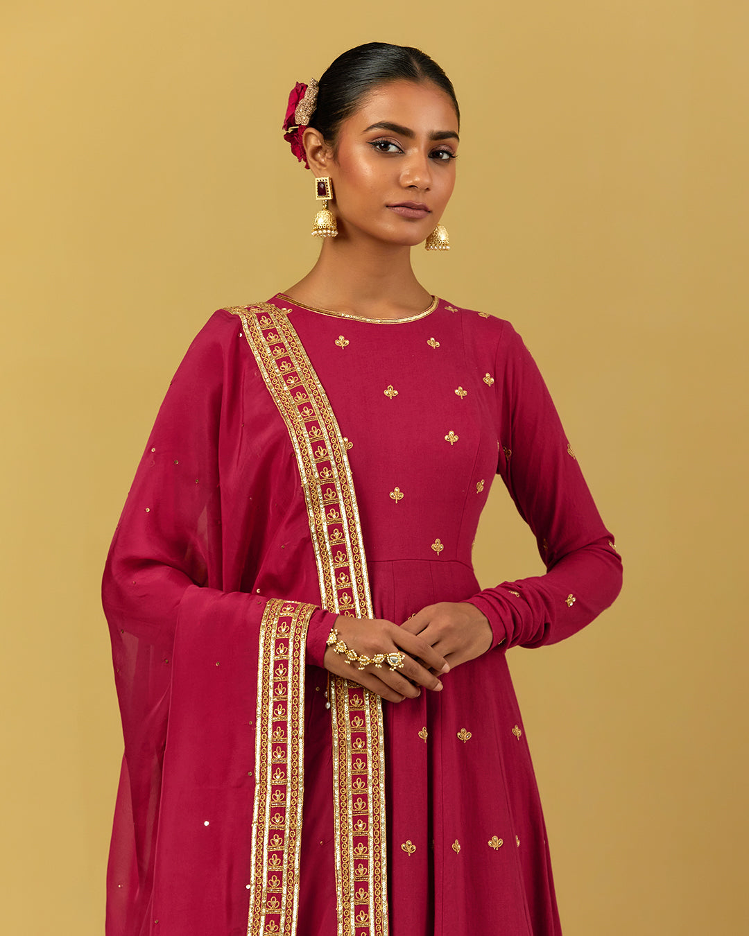 Womens MTO Indijay Maroon Cotton Anarkali Set