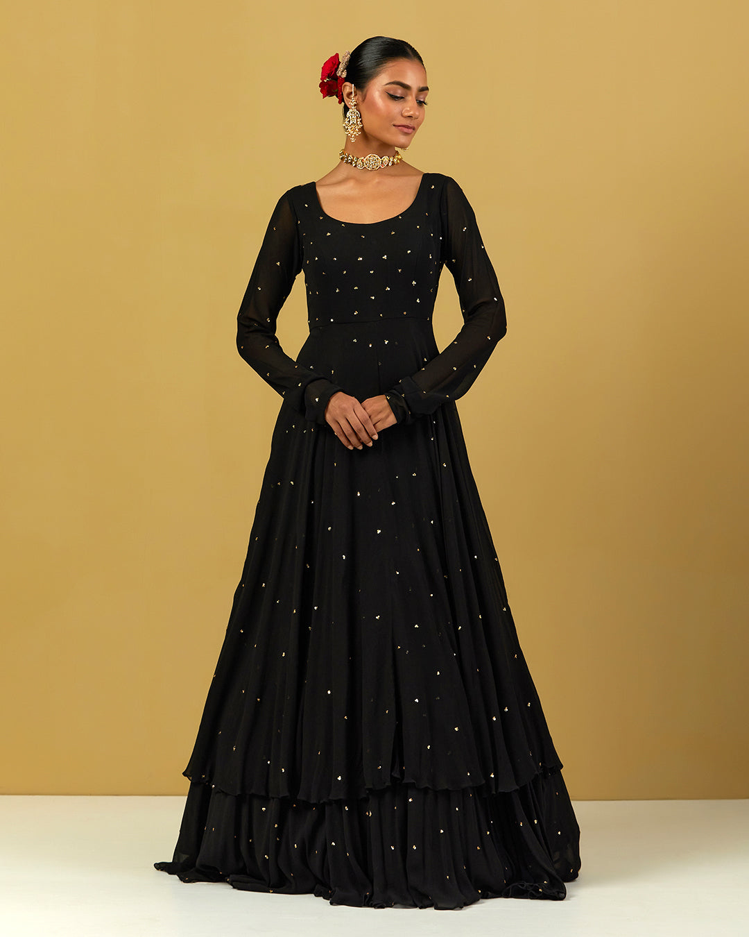 Womens MTO Indijay Black Georgette Anarkali