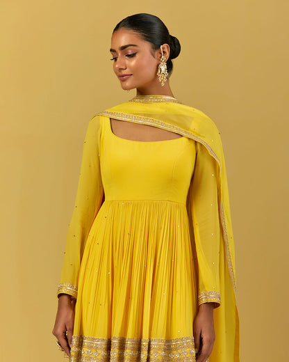 Womens MTO Indijay Yellow Georgette Gharara