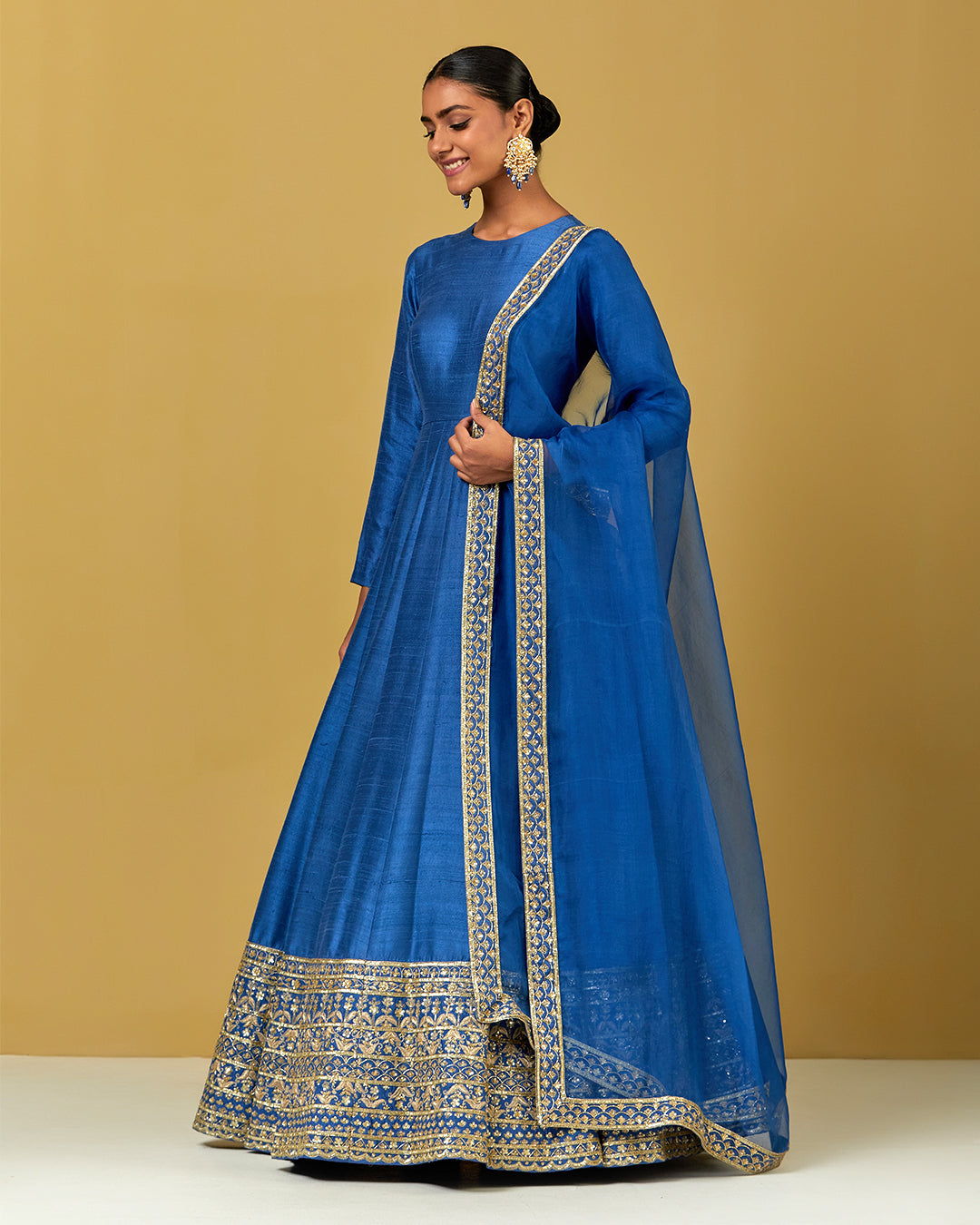 Womens MTO Indijay Blue Rawsilk Anarkali Set