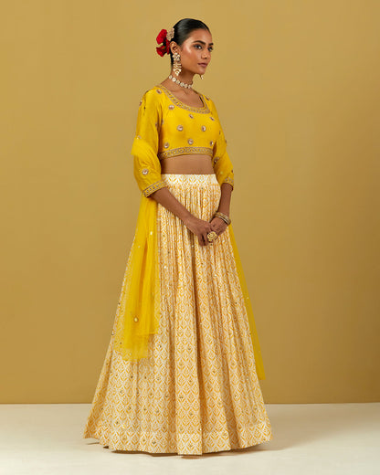 Womens MTO Indijay Yellow Chanderi Lehenga Set