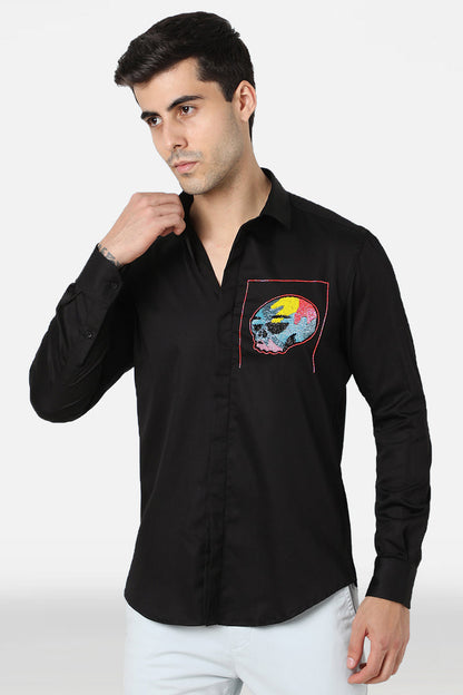 Mens Kom Skull Black Cotton Shirt