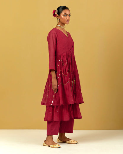 Womens MTO Indijay Maroon Chanderi Kurta