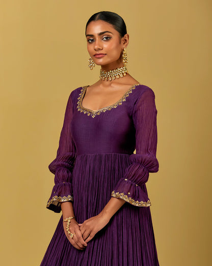 Womens MTO Indijay Purple Chanderi Anarkali