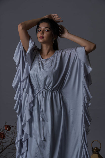 Womens Pearl Blue Silk Kaftan