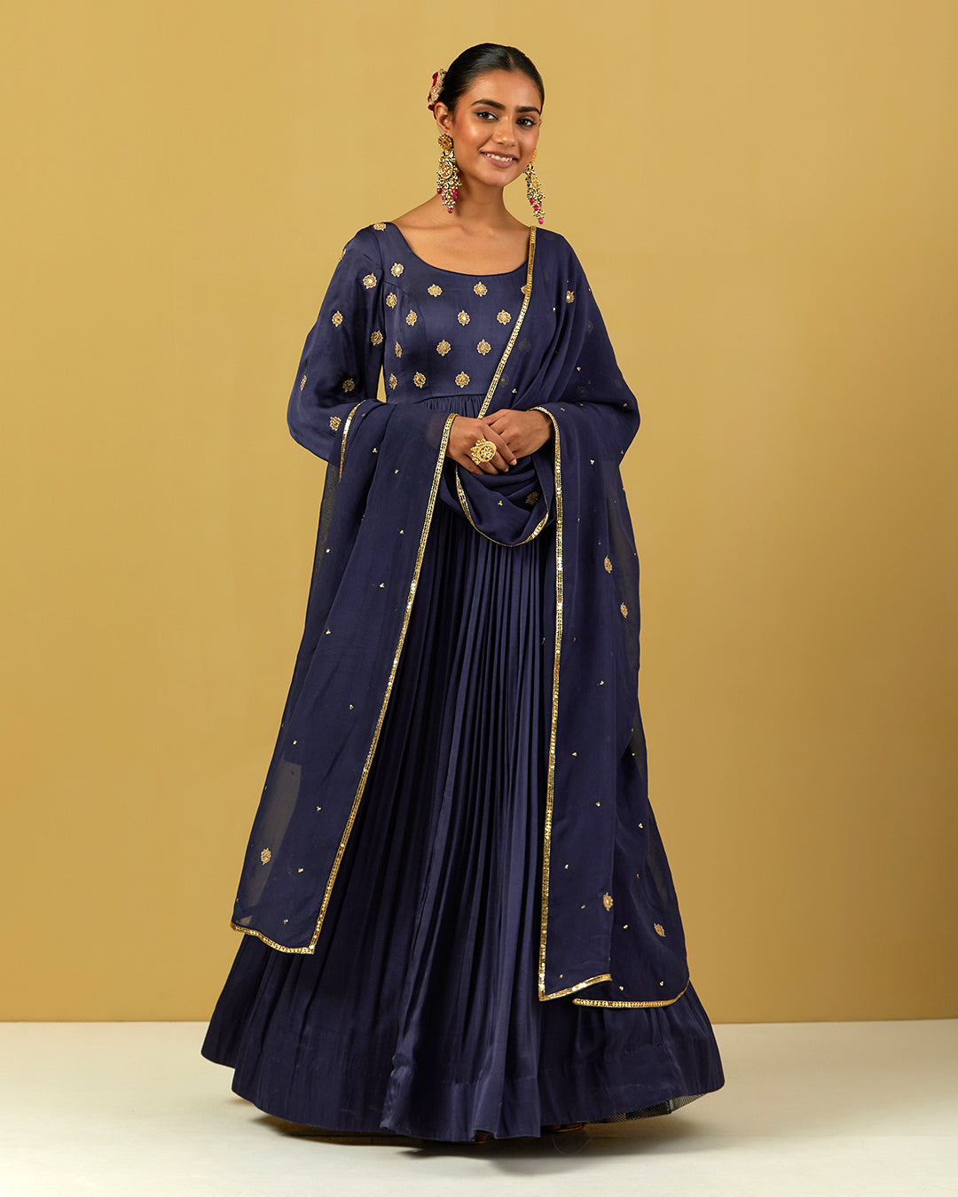 Womens MTO Indijay Navy Blue Tissue Dupatta