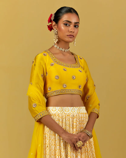 Womens MTO Indijay Yellow Chanderi Lehenga Set