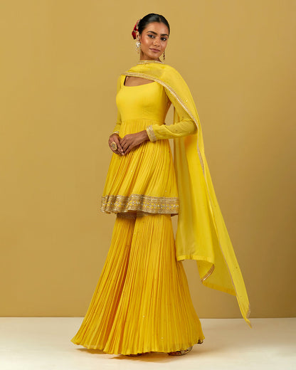 Womens MTO Indijay Yellow Georgette Gharara