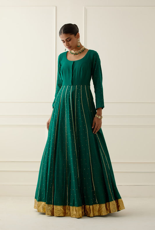 Women Wearing Green Anarkali.