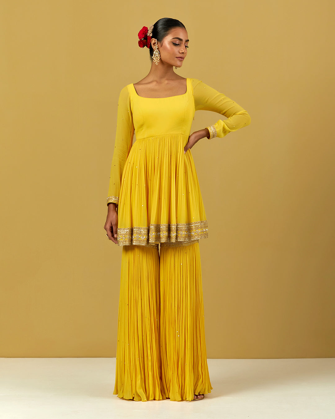 Womens MTO Indijay Yellow Georgette Gharara