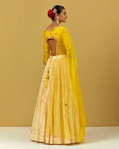 Womens MTO Indijay Yellow Chanderi Lehenga Set