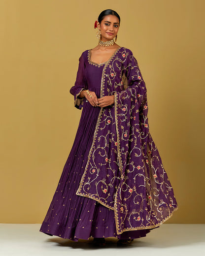 Womens MTO Indijay Purple Chanderi Anarkali