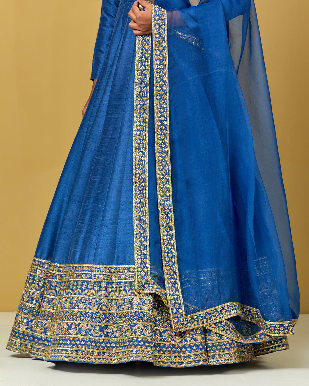 Womens MTO Indijay Blue Rawsilk Anarkali Set