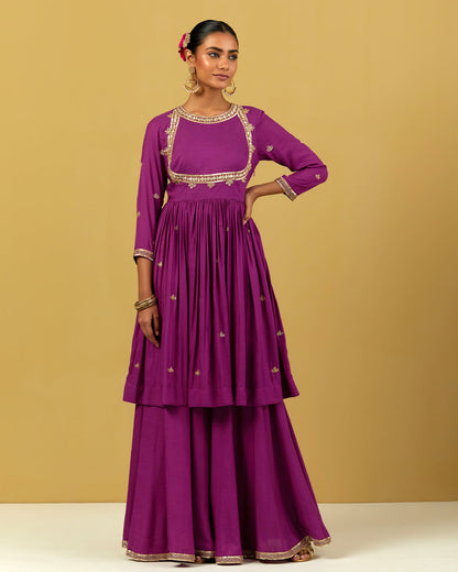 Womens MTO Indijay Purple Cotton Sharara Set