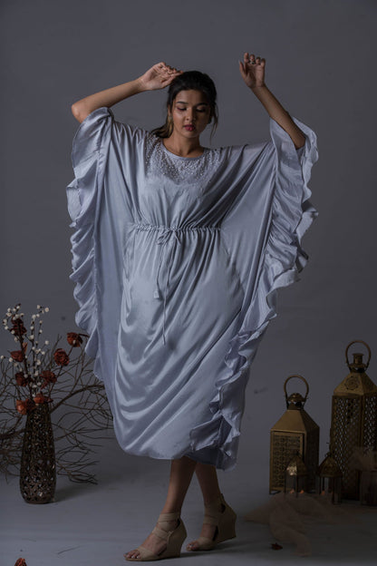 Womens Pearl Blue Silk Kaftan