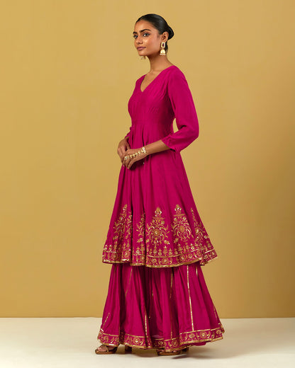 Womens MTO Indijay Pink Silk Anarkali Set