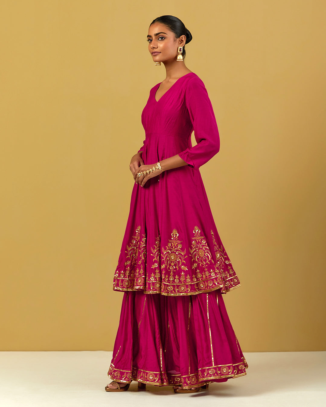 Womens MTO Indijay Pink Silk Anarkali