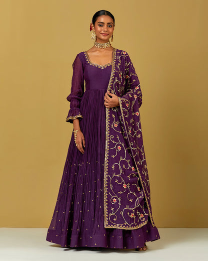 Womens MTO Indijay Purple Chanderi Anarkali