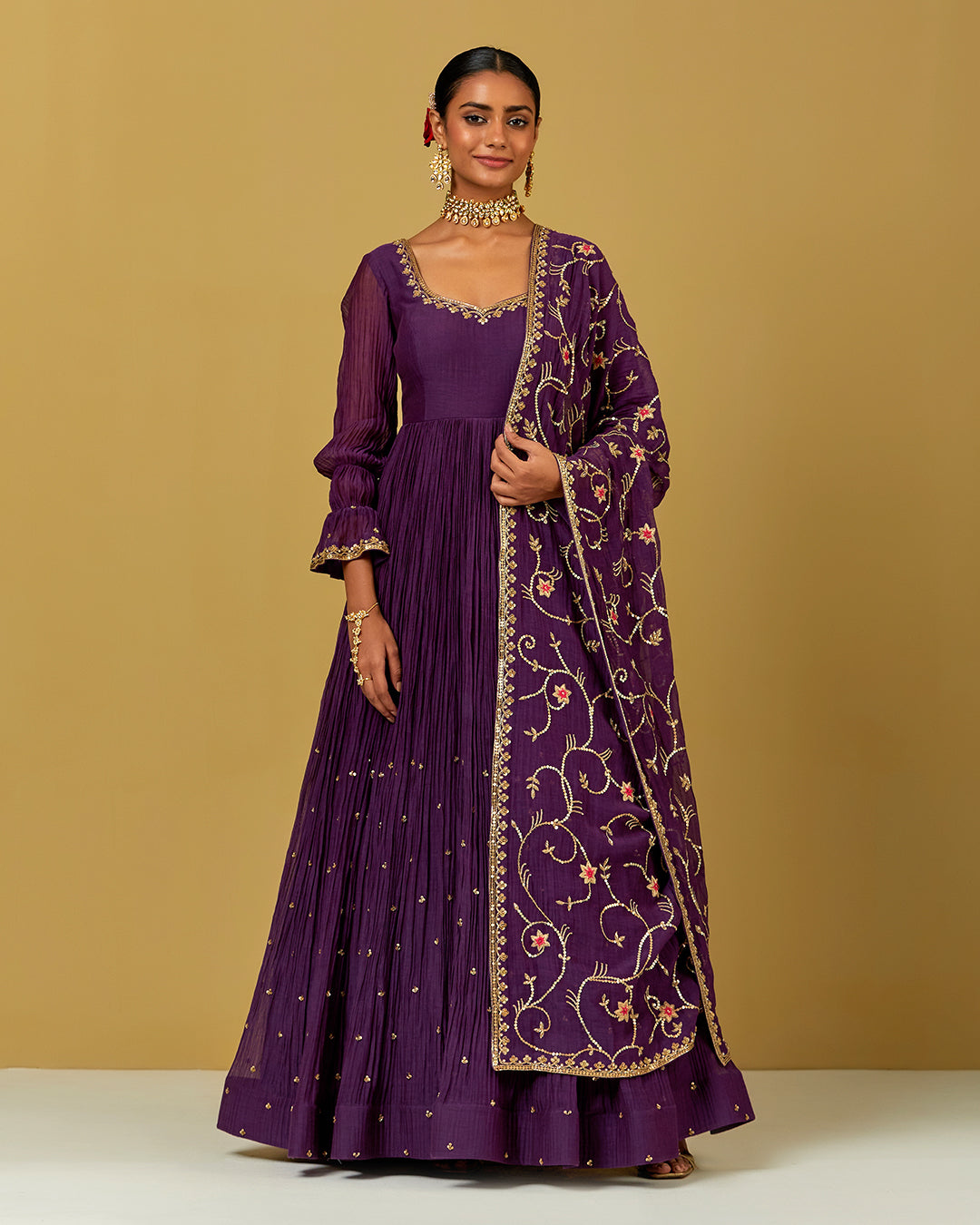 Women Wearing Purple Gown.