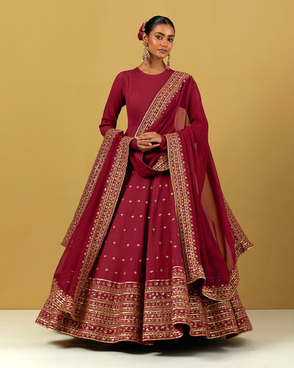 Womens MTO Indijay Maroon Organza Dupatta