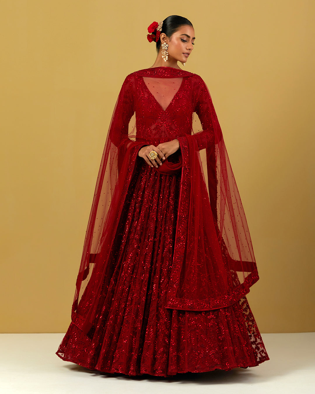 Women Wearing Red Gown.