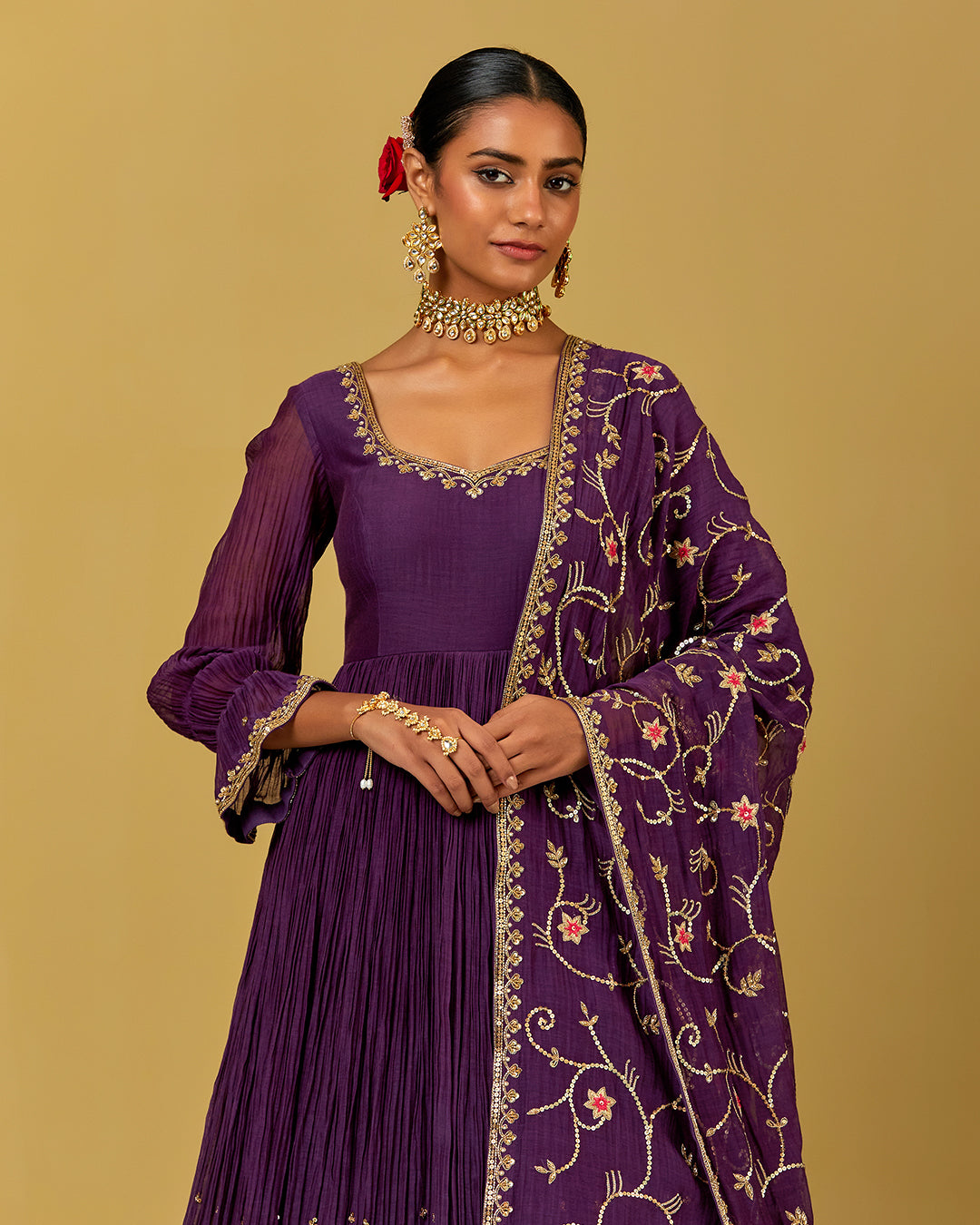 Womens MTO Indijay Purple Chanderi Anarkali Set