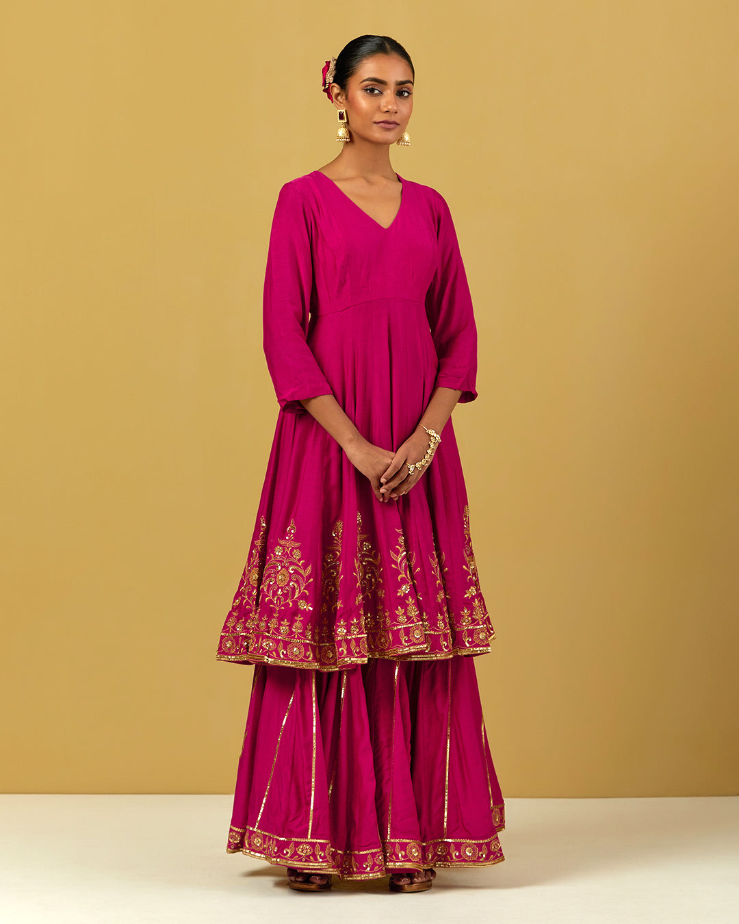 Womens MTO Indijay Pink Silk Anarkali Set