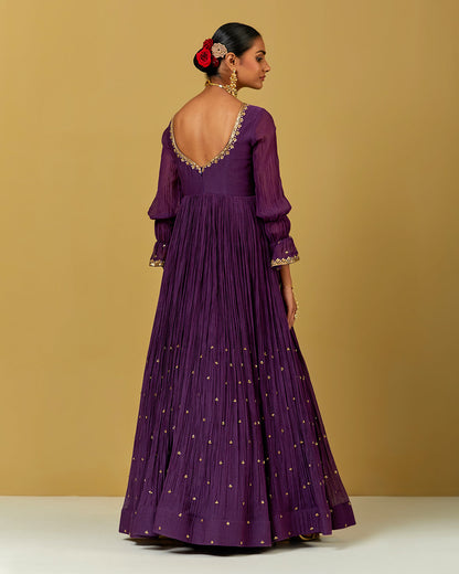 Womens MTO Indijay Purple Chanderi Anarkali Set