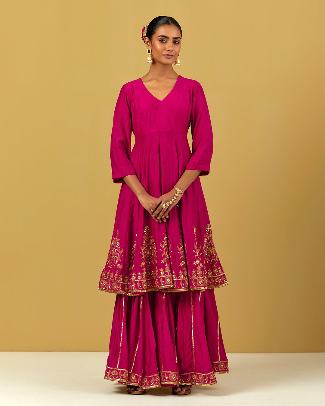 Womens MTO Indijay Pink Silk Anarkali Set