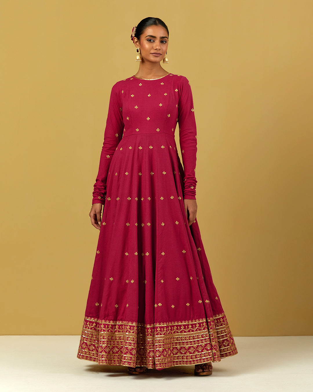 Womens MTO Indijay Maroon Cotton Anarkali Set