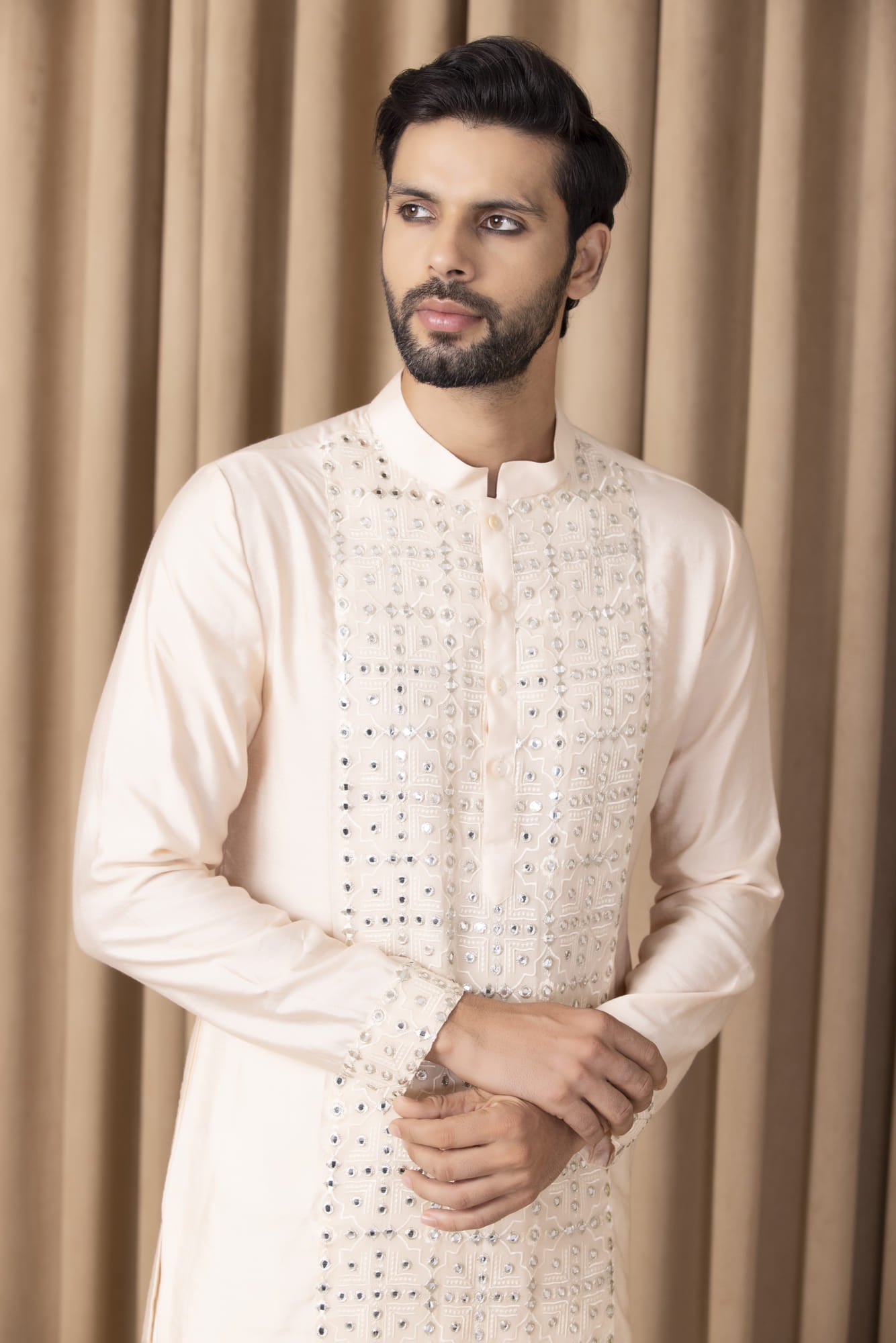 Mens Nasha Sajid Peach Cotton Kurta Set