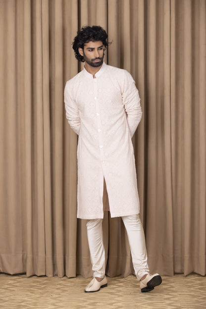 Mens Nasha Umair Powder Pink Georgette Kurta Set