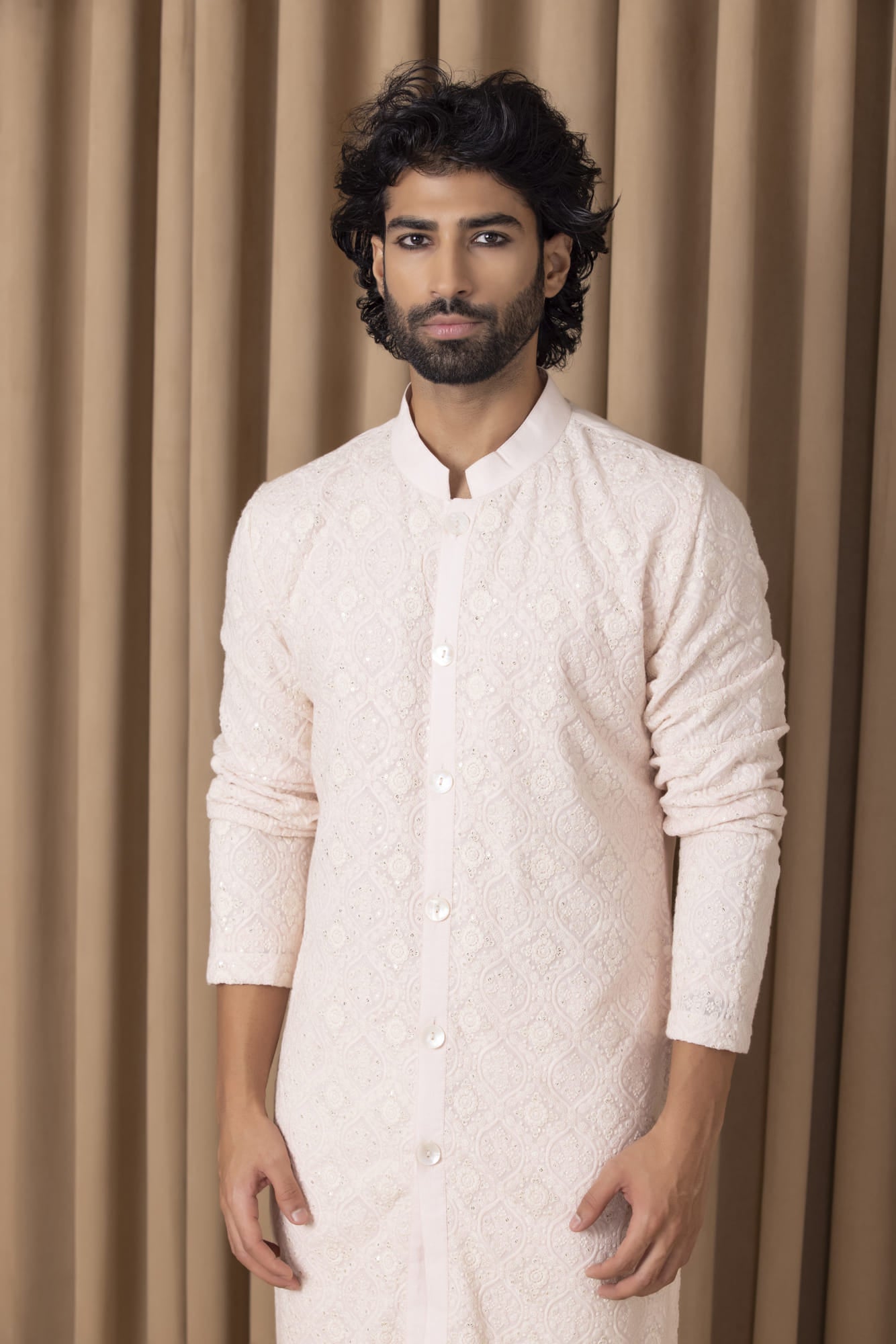 Mens Nasha Umair Powder Pink Georgette Kurta Set