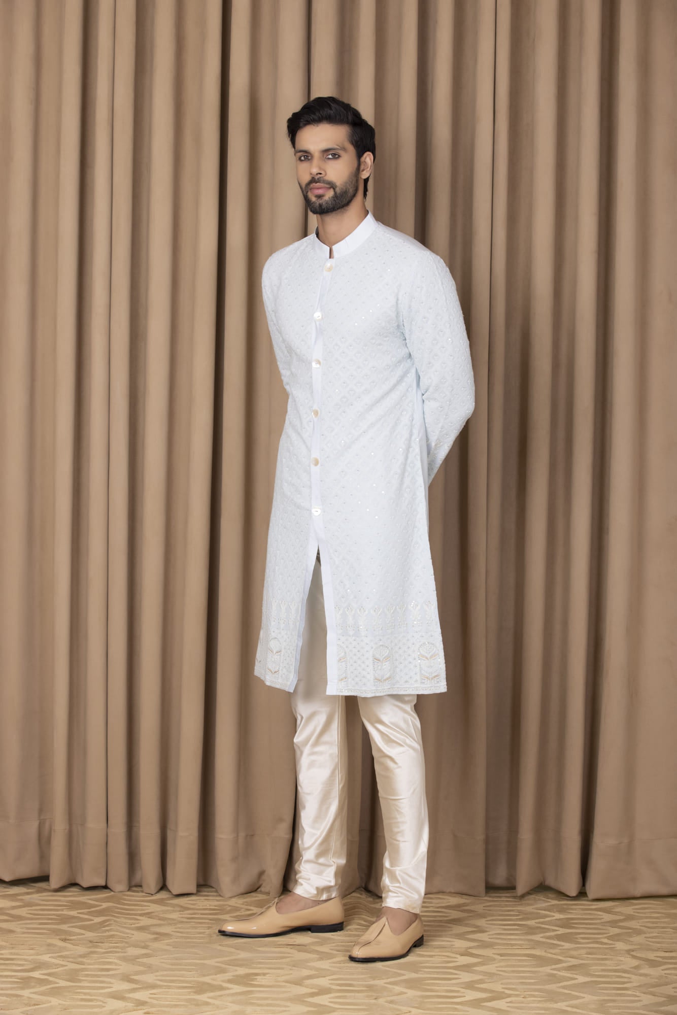 Mens Nasha Arif Powder Blue Georgette Kurta Set