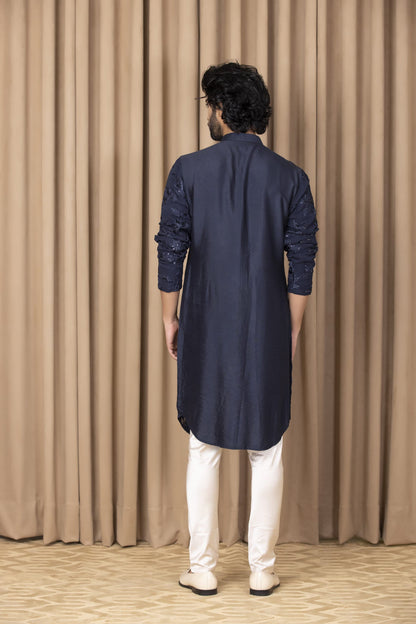 Mens Nasha Sufian Navy Blue Georgette Kurta Set