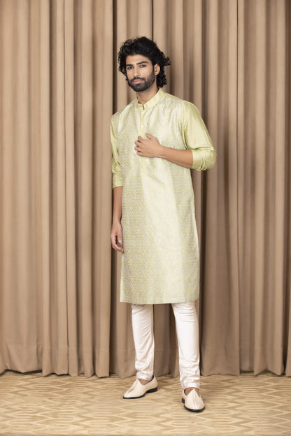 Mens Nasha Fahad Mint Green Cotton Kurta Set