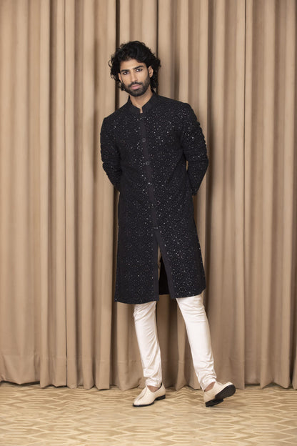 Mens Nasha Umair Black Georgette Kurta Set