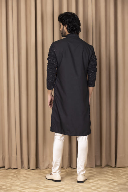 Mens Nasha Umair Black Georgette Kurta Set