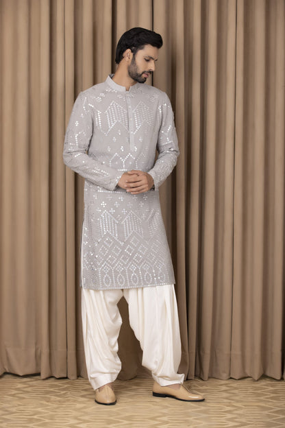 Mens Nasha Imran Steel Grey Georgette Kurta Set