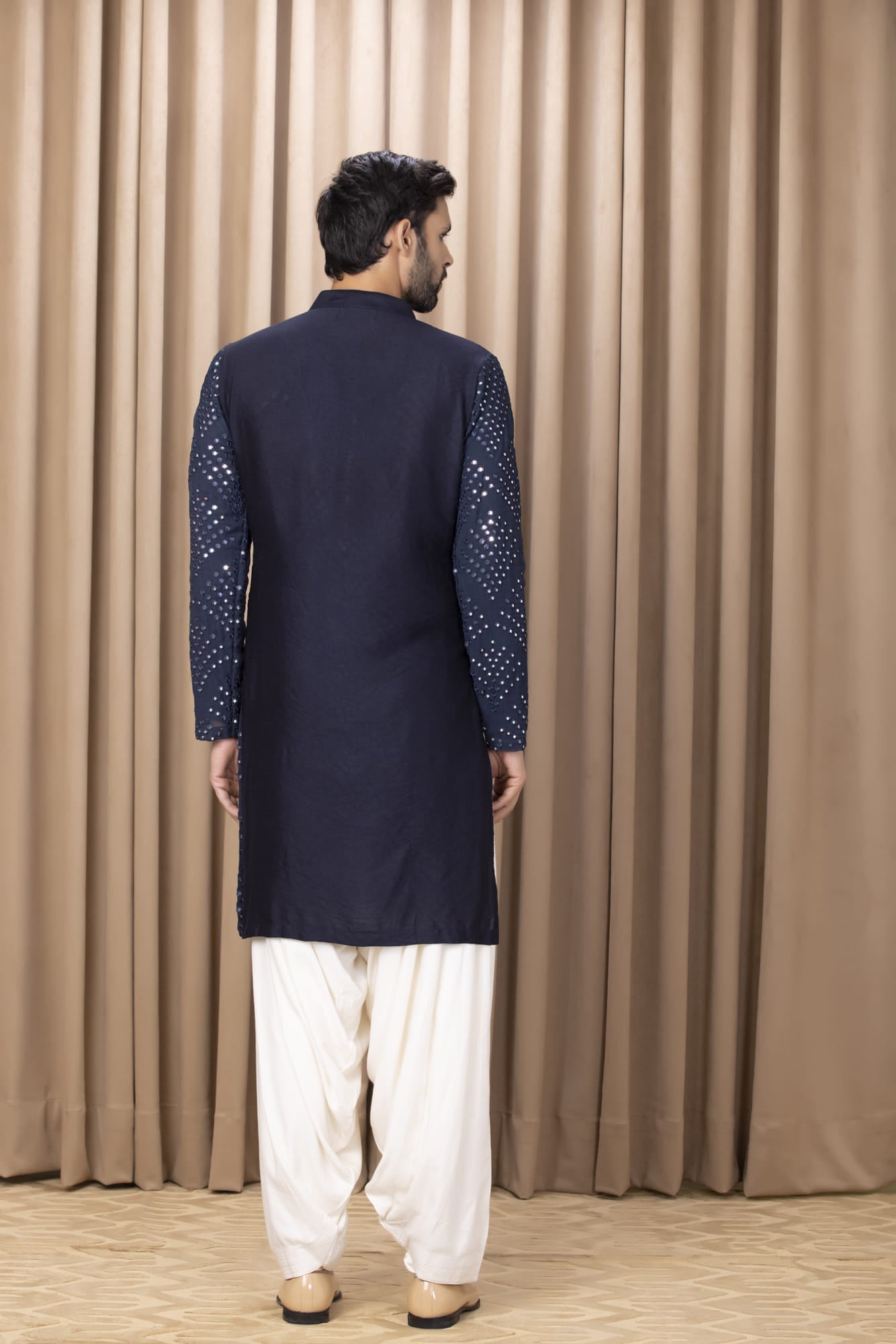 Mens Nasha Rashid Navy Blue Georgette Kurta Set