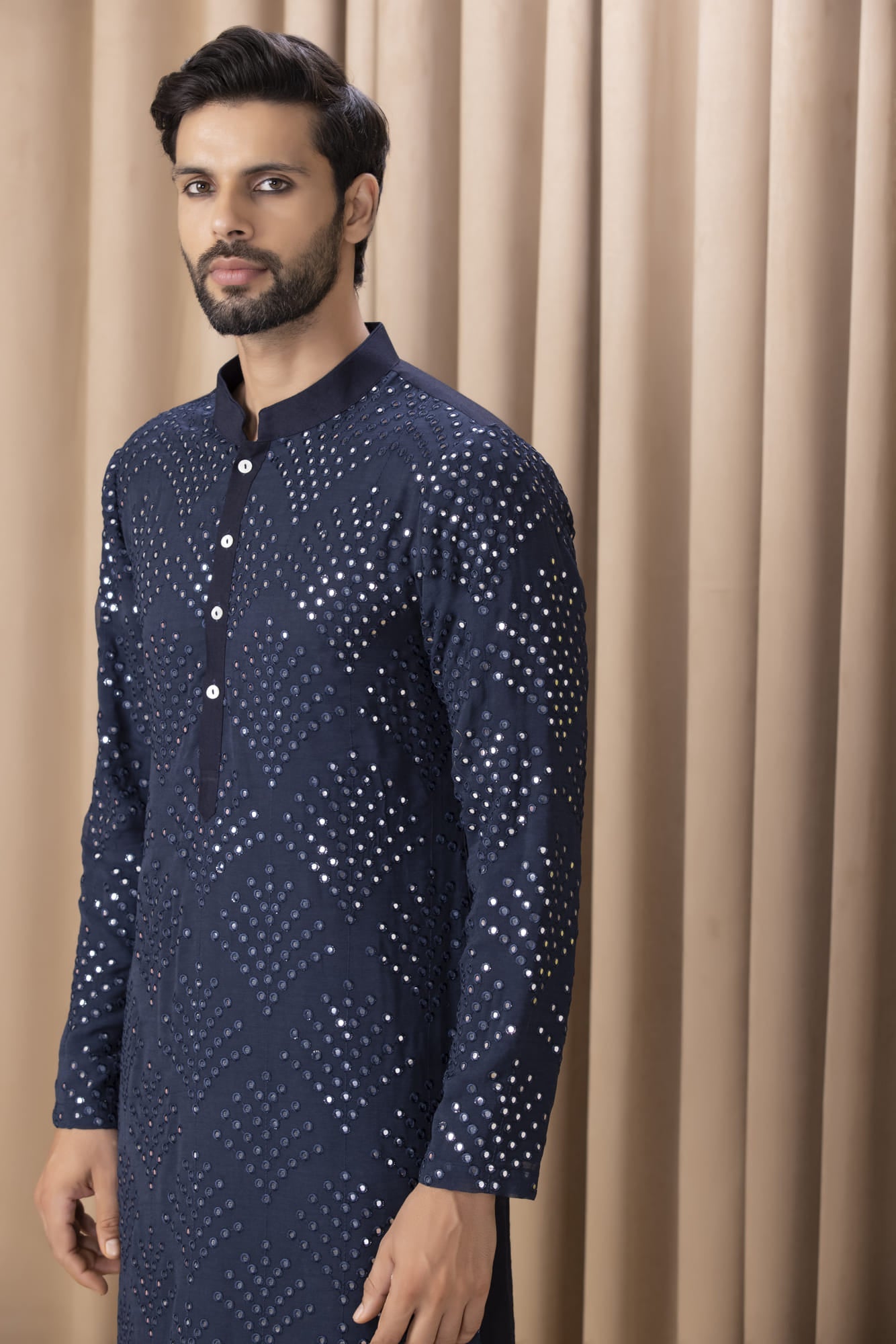 Mens Nasha Rashid Navy Blue Georgette Kurta Set