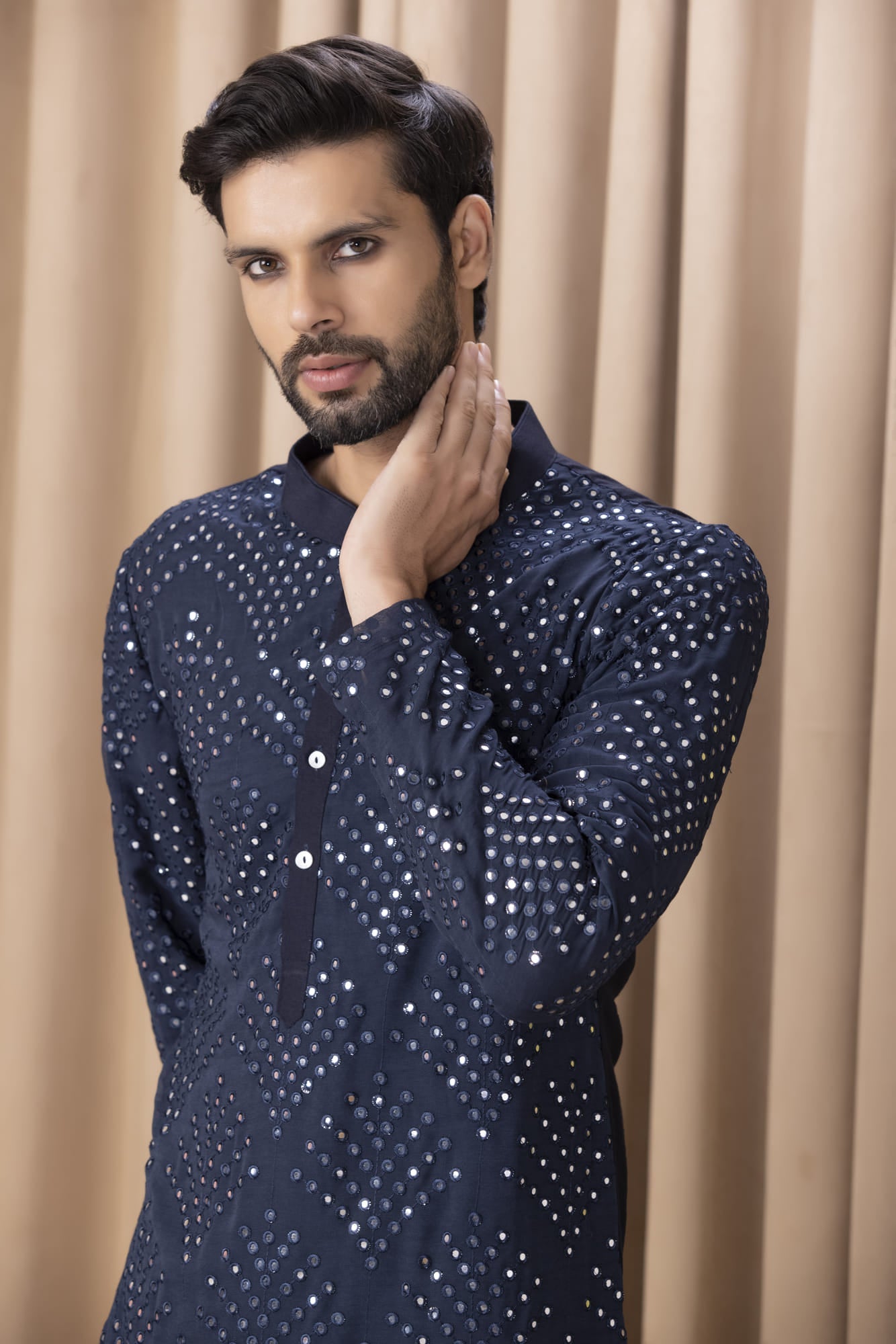 Mens Nasha Rashid Navy Blue Georgette Kurta Set