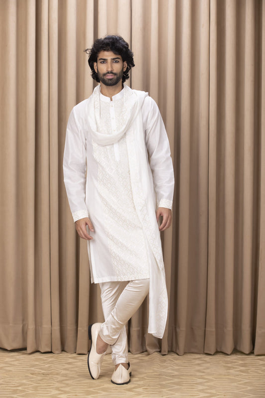 Man Wearing White Kurta Set