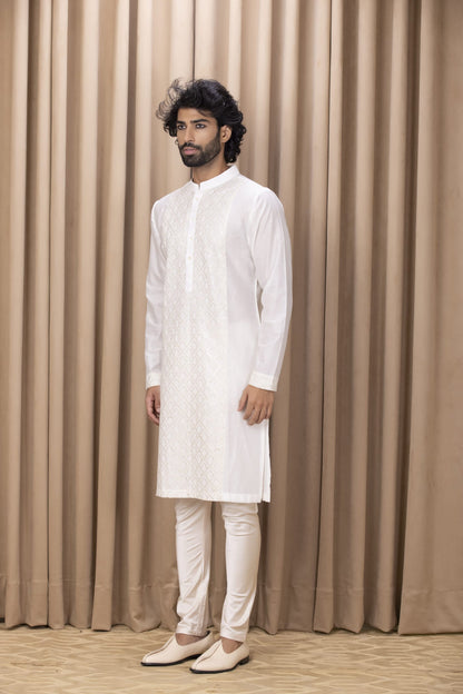 Mens Nasha Ranjha Ivory Georgette Kurta Set