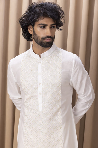 Mens Nasha Ranjha Ivory Georgette Kurta Set