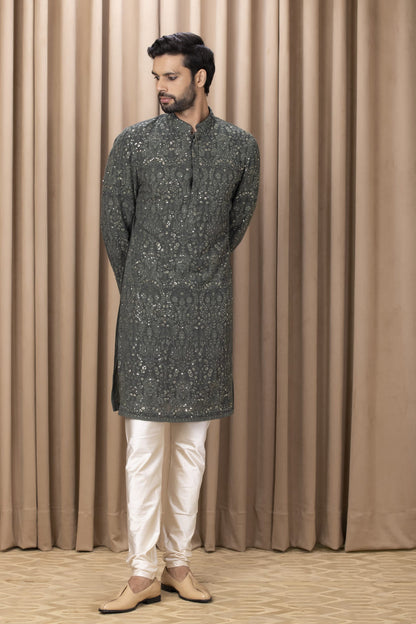 Man Wearing Green Kurta Set